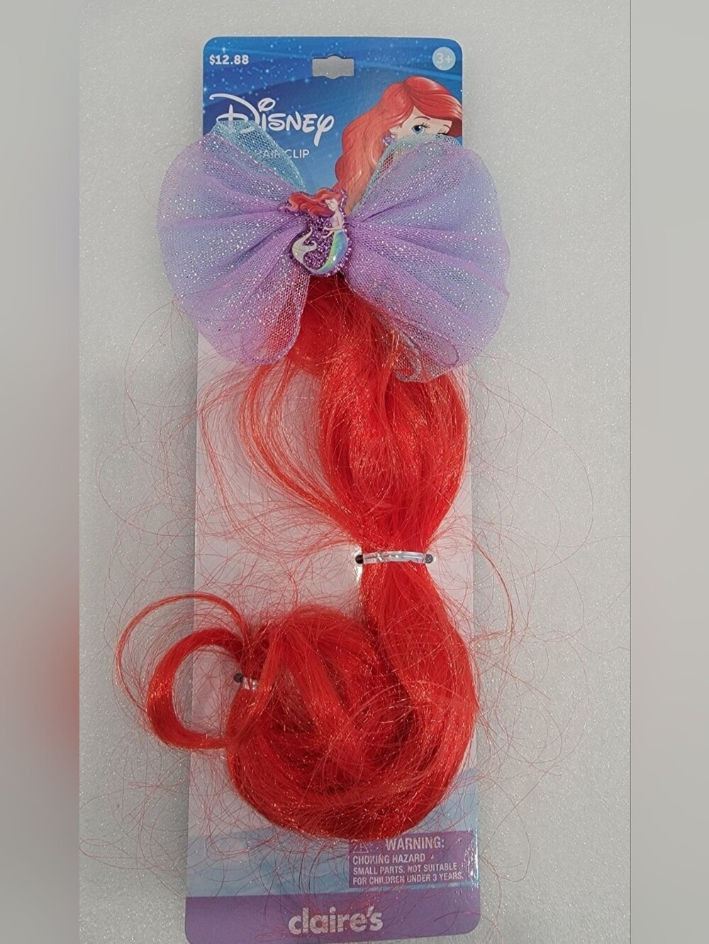 Disney Ariel Princess Faux Hair Clip Gemstone Bow with Red Hair
